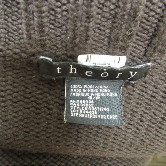 THEORY JULIET CHUNKY KNIT CHOCOLATE BROWN TURTLENECK PONCHO S EUC MINOR PILLING - Picture 6 of 8